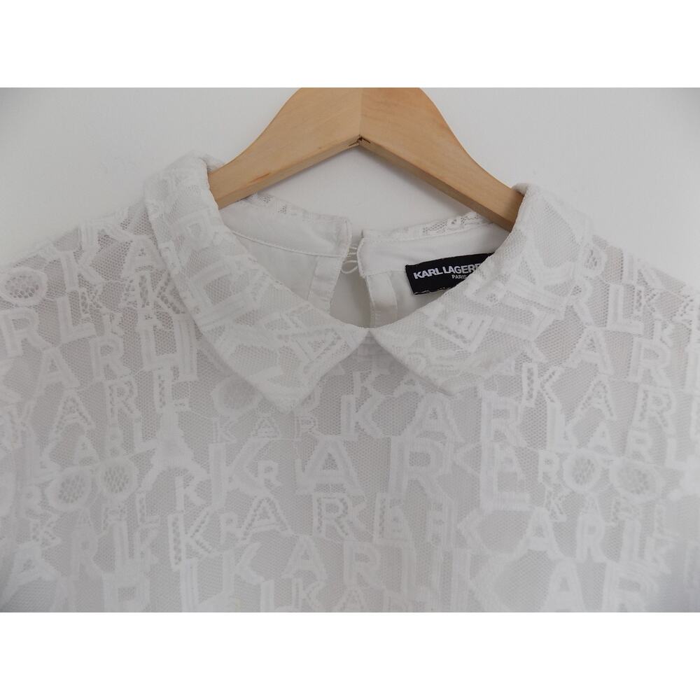 Karl Lagerfeld white lace blouse short sleeve size Large - Picture 2 of 9